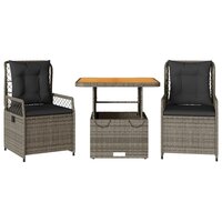 3-delige Tuinset Luxus met kussens poly rattan grijs
