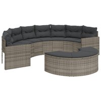 Tuinbank Rondo met kussens halfrond poly rattan grijs