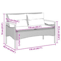 Tuinbank Mezzo met kussens 116x62,5x74 cm poly rattan zwart