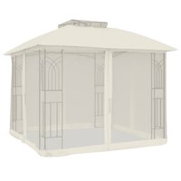 Partytent Prieel zijwanden van gaas en dubbel dak 2,94x2,94 m staal cr&egrave;me