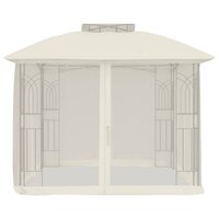 Partytent Prieel zijwanden van gaas en dubbel dak 2,94x2,94 m staal cr&egrave;me