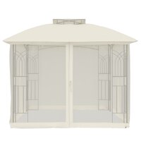 Partytent Prieel zijwanden van gaas en dubbel dak 2,94x2,94 m staal cr&egrave;me