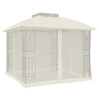 Partytent Prieel zijwanden van gaas en dubbel dak 2,94x2,94 m staal cr&egrave;me