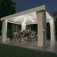 Partytent Prieel met gordijn en LED-lichtslinger 4x3 m cr&egrave;mewit