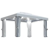 Partytent Prieel met gordijn en LED-lichtslinger 4x3 m cr&egrave;mewit