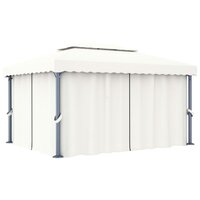 Partytent Prieel met gordijn en LED-lichtslinger 4x3 m cr&egrave;mewit