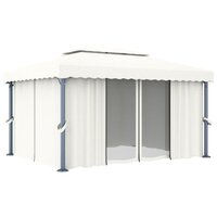 Partytent Prieel met gordijn en LED-lichtslinger 4x3 m cr&egrave;mewit