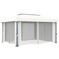 Partytent Prieel met gordijn en LED-lichtslinger 4x3 m cr&egrave;mewit