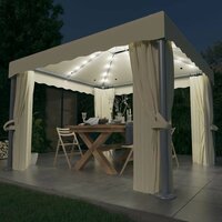 Partytent Prieel met gordijn en LED-lichtslinger 3x3 m cr&egrave;mewit