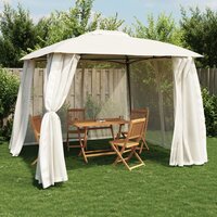Partytent Prieel zijwanden van gaas en dubbel dak 2,93x2,93 m staal cr&egrave;me