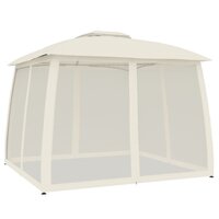 Partytent Prieel zijwanden van gaas en dubbel dak 2,93x2,93 m staal cr&egrave;me