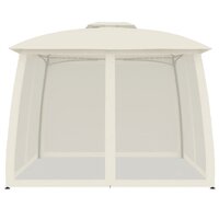 Partytent Prieel zijwanden van gaas en dubbel dak 2,93x2,93 m staal cr&egrave;me