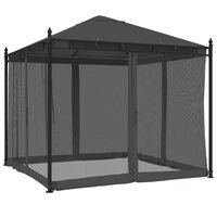 Partytent Prieel met zijwanden van gaas 2,93x2,93m staal antracietkleurig