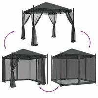 Partytent Prieel met zijwanden van gaas 2,93x2,93m staal antracietkleurig