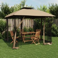 Partytent met zijwanden van gaas en dubbel dak 2,94x2,94 m staal taupe