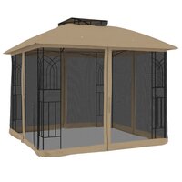 Partytent met zijwanden van gaas en dubbel dak 2,94x2,94 m staal taupe