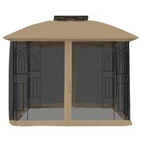 Partytent met zijwanden van gaas en dubbel dak 2,94x2,94 m staal taupe