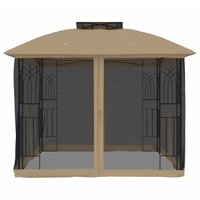Partytent met zijwanden van gaas en dubbel dak 2,94x2,94 m staal taupe