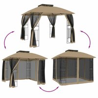 Partytent met zijwanden van gaas en dubbel dak 2,94x2,94 m staal taupe