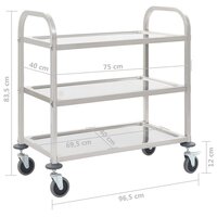 Keukentrolley RVS 3-Laags serveerwagen Roestvrij Staal 95 x 45 x 83.5 cm 