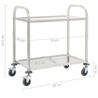 Keukentrolley serveerwagen RVS 2-laags 95x45x83,5 cm roestvrij staal