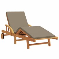 Ligstoel Minoes Met Wielen - Kussen Taupe kleur - Massief Acacia hout