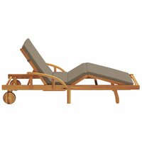 Ligstoel Minoes Met Wielen - Kussen Taupe kleur - Massief Acacia hout