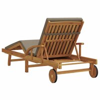Ligstoel Minoes Met Wielen - Kussen Taupe kleur - Massief Acacia hout