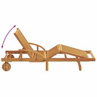 Ligstoel Minoes Met Wielen - Kussen Taupe kleur - Massief Acacia hout