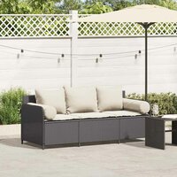 Tuinbank Pitart 3-zits met kussens poly rattan zwart