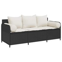 Tuinbank Pitart 3-zits met kussens poly rattan zwart