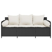 Tuinbank Pitart 3-zits met kussens poly rattan zwart