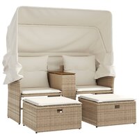 Tuinbank Miranda 2-zits met luifel en voetenbanken poly rattan beige