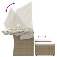 Tuinbank Miranda 2-zits met luifel en voetenbanken poly rattan beige