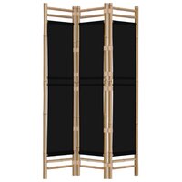 Kamerscherm Linda zwart 3-panelen 120 cm bamboe en canvas