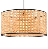 Hanglamp Bombu rond 35cm gevlochten bamboe en zwart metaal