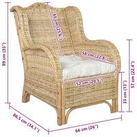 Fauteuil Romano met kussen natuurlijk rattan en linnen
