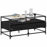 Salontafel Casimir met lades en glazen blad 98,5x50x45 cm staal