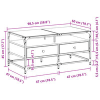 Salontafel Casimir met lades en glazen blad 98,5x50x45 cm staal