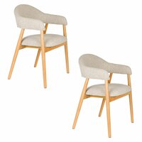 Eetkamerstoel Indy naturel - Set 2 - zitting stof beige - poten eikenhout 