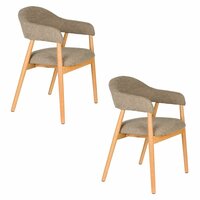 Eetkamerstoel Indy naturel - Set 2 - zitting stof bruin- poten eikenhout 