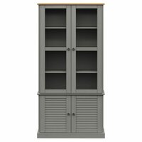 Vitrinekast VIGO 85x35x170 cm massief grenenhout grijs