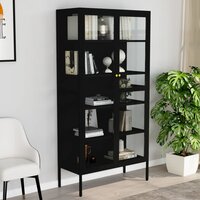 Vitrinekast Amber 90x40x180 cm staal en gehard glas zwart