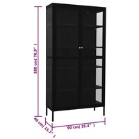 Vitrinekast Amber 90x40x180 cm staal en gehard glas zwart