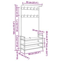 Kapstok Hansi met plank Zwart eiken 95 x 34 x 184 cm Bewerkt hout