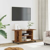 Tv-meubel met wieltjes 80x40x45 cm bewerkt hout oud houtkleurig