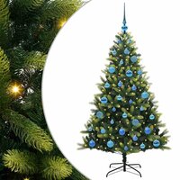 Kunstkerstboom groen met blauwe ballen en 150 LEDs 150 cm