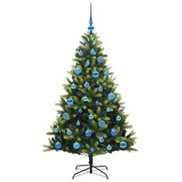 Kunstkerstboom groen met blauwe ballen en 150 LEDs 150 cm
