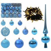 Kunstkerstboom groen met blauwe ballen en 150 LEDs 150 cm