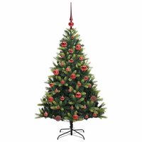 Kunstkerstboom groen met rode ballen 150 LEDs Groen 150 cm